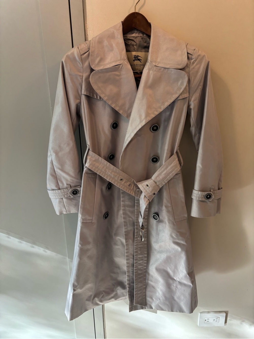 Burberry Double-Breasted Trench Coat - Metallic Light Gray - Picture 4 of 8